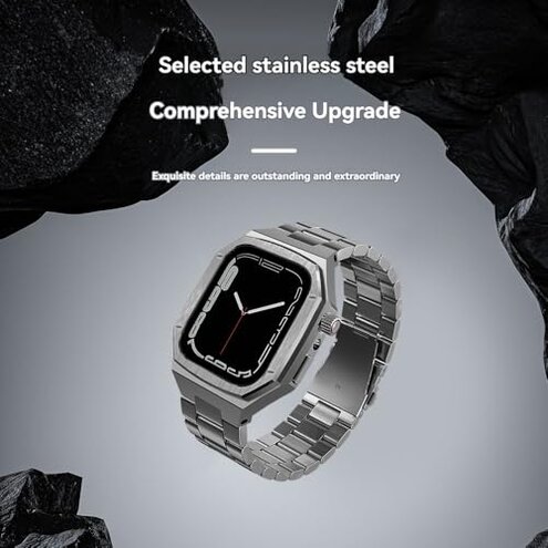 TimShied Stainless Steel Case and Band for Apple Watch Series 10 46mm Ultra 2 49mm Metal Buckle for Iwatch for Men Smartwatch 45mm 44mm 9 8 7 6 5 4 Se Accessories(Silver,46mm)