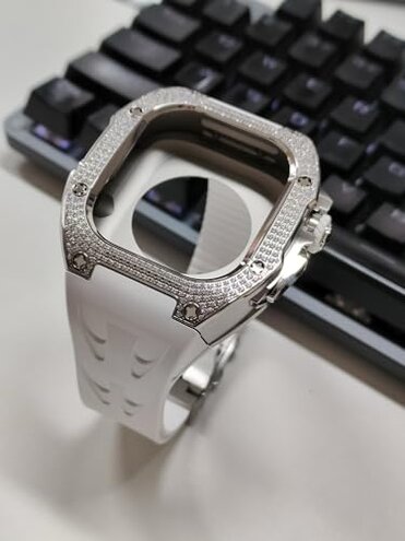 49mm Diamond Case for Apple Watch Ultra 2 Men Rubber Band Metal Buckle Titanium Cover Mod Kit Set for Iwatch Ultra2 for Applewatch Accessories(Rosegold-r)