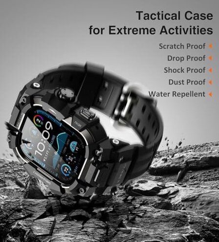 ULTIMAL Rugged Case with Band for Apple Watch 49mm,Compatible with Apple Watch Ultra 3/2/1, Military Grade Shockproof Bumper Cover for iWatch Tactical Band Men (49mm,Black)