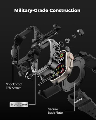 amBand Rugged Case with Band for Apple Watch Ultra 3/2/1 49mm, M3 Military Grade Shockproof Cover, Includes Screen Protector Kit, Tactical Band for Men - Compatible with iWatch Ultra, Matte Black