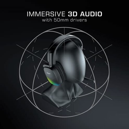 ROCCAT Syn Pro Air - Wireless 3D Audio Surround Sound Lightweight PC Gaming Headset with AIMO RGB Lighting and All-day Battery Life - Black