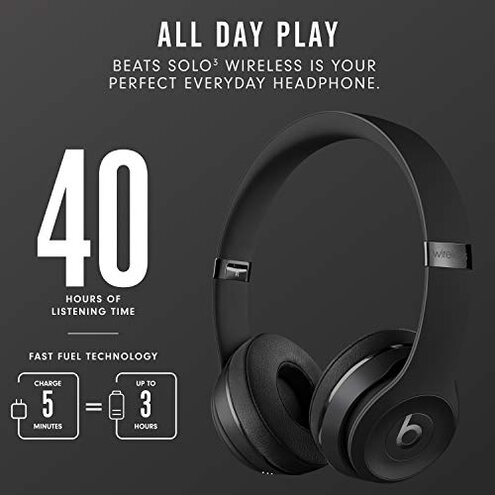 Beats Solo3 Wireless On-Ear Headphones - Apple W1 Headphone Chip, Class 1 Bluetooth, 40 Hours of Listening Time, Built-in Microphone - Red