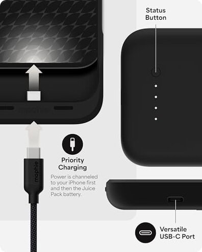 Mophie Juice Pack Battery Case for iPhone 16 Pro Max - Slim Charging Case, Magnetic Back for Wallets & Mounts, +50% Extra Battery Life, Enhanced 6-Foot Drop Protection, Sustainable Material, Black